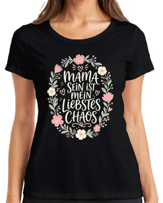 Productafbeelding van "Moeder zijn is mijn favoriete chaos" - Sarcastisch dames T-shirt, zwart, maat S