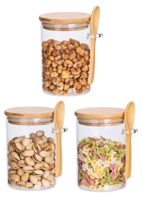 3er-Set Glasvorratsdosen 510 ml mit Bambusdeckeln
