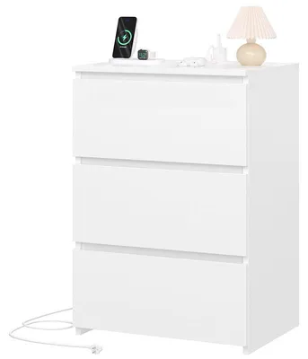 Image de Table de chevet FPB-325, 3 tiroirs, 45 x 38 x 66 cm, blanc