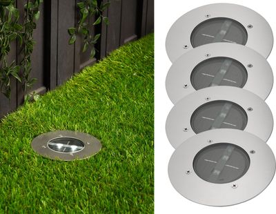 4er Set Solar Einbaustrahler Außen rund mit Tag/Nacht Sensor Bodeneinbauleuchten