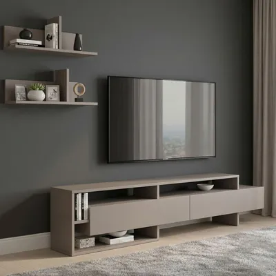 Image de Huko - Meuble Mural, Beige, 2 Tiroirs