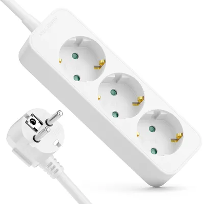 Produktbild von deleyCON 3-Fach Steckdosenleiste mit 90° Winkelstecker - 5m Kabel - 3x Schutzkontaktbuchse Mehrfachsteckdose Stromkabel Verteiler Verlängerung Stromleiste Haushalt Büro 3680W 16A - Weiß