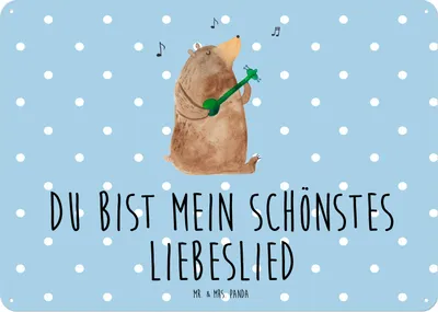 Produktbild von Mr. & Mrs. Panda Wandbild Bär Lied DIN A5 - Blau Pastell - Geschenk, Spruch, Herz, wandtafel, Teddy, Valentinstag, tafel, Schild, Liebe, Blechschild, Türschild