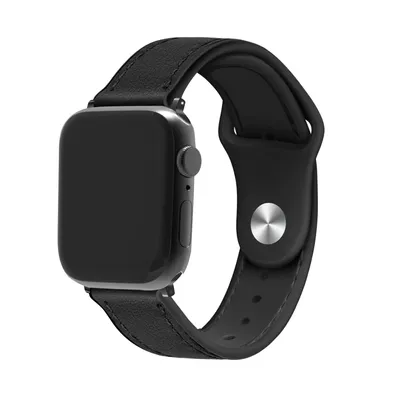 Produktbild von Strap-it Apple Watch 8 Leder-Hybridarmband (Schwarz)