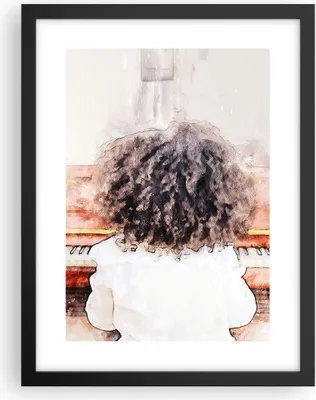 Produktbild von Gerahmtes Poster - Schwarzer Rahmen - Kind Klavier Aquarell - 30x40 cm - Wand Bild - Wanddeko - Wandbilder - Kunstposter - Wandposter - Bilderrahmen - Bilder - Kunstdruck - P2BPA30x40-4702