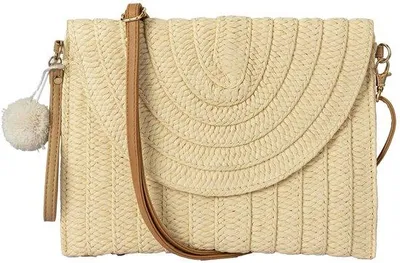 Produktbild von Damenhandtasche aus Stroh, Clutch, sommerliche Umhängetasche aus Stroh, Handtasche aus geflochtenem Rattan für den Strand, Einheitsgröße, beige