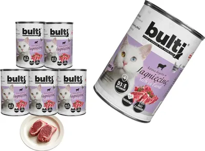 Obrázok produktu pre BULTI | Krmivo pre mačky s jahňacím mäsom – súprava mokrého krmiva, 6 konzerv po 400 g – mokré krmivo s jahňacím mäsom pre mačky