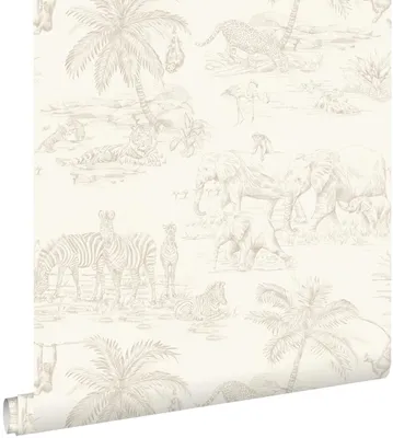 Produktbild von ESTAhome Tapete Dschungeltiere Beige und Weiß 50 x 900 cm