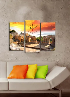 Produktbild von Opviq, 3PATCS- CLA2664, Bunt, Wanduhren, 66 x 45 cm, 100% Wildleder -Leinwand