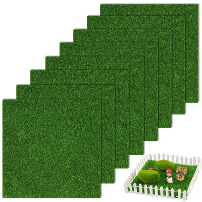 Kunstrasenplatten 15x15 cm, 8er Set für Miniaturgärten