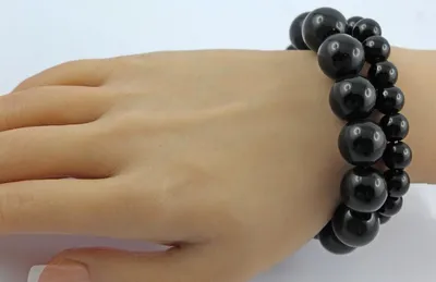 Produktbild von Obsidian Armband Set schwarze Natur Edelsteine flexibel 18