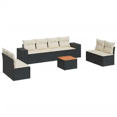 Produktbild von 9-tlg. Garten-Sofagarnitur mit Kissen Schwarz Poly Rattan