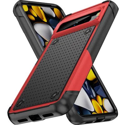 Obrázek produktu pro Pouzdro pro Google Pixel 8 Pro, vojenská kvalita, nárazuvzdorné hybridní 2v1 tvrdý PC a měkký TPU pouzdro červené černé
