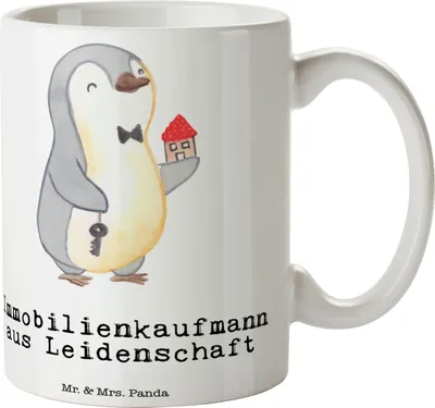 Produktbild von Mr. & Mrs. Panda Kaffeebecher Immobilienkaufmann Leidenschaft - Weiß - Geschenk, Teebecher, Tasse, Immobilienmakler, mit Spruch, Becher, Teetasse, Henkelbecher, Lustig
