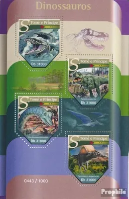 Produktbild von Briefmarken Sao Tome e Principe 2015 Mi 6400-6403 Kleinbogen (kompl. Ausgabe) postfrisch Dinosaurier