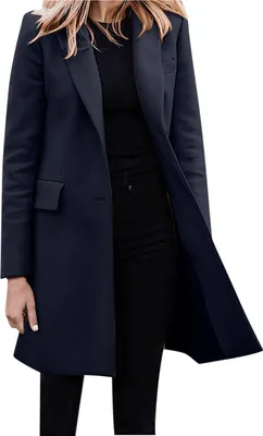 Produktbild von ASKSA Damen Winterjacke Langarm Revers Wintermantel Einreihig Damenmantel Strickjacke Warm Mantel, Dunkelblau, 3XL