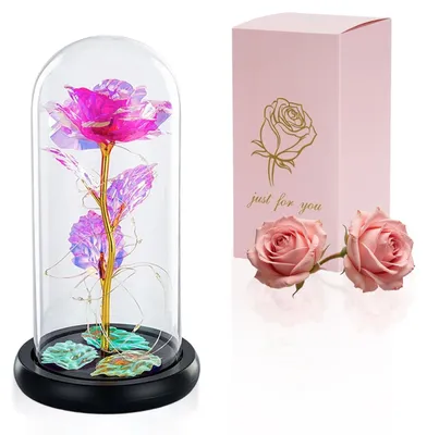 Kristallrose in Glaskuppel mit LED-Licht, ewige Rose, romantisches Geschenk