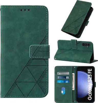 Produktbild von Hülle für Samsung Galaxy S23 FE Prägung Flip Leder Kartenfächer Schutzhülle mit Ständer Grün