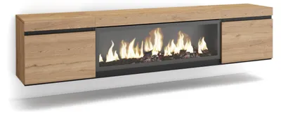 TV-Lowboard mit elektrischem Kamin, 210 cm, Eiche, modern