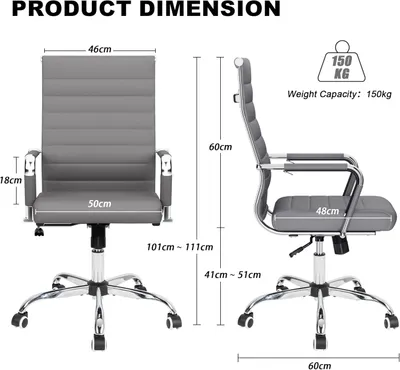 Image de Chaise de bureau - Chaise de bureau ergonomique - Pivotante - Hauteur réglable - Similicuir gris résistant à l'usure