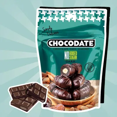 Produktbild von Chocodate Dark Chocolate No Added Sugar – Datteln mit Zartbitterschokolade & Mandeln (90 g) Heartforcards Versandschutz