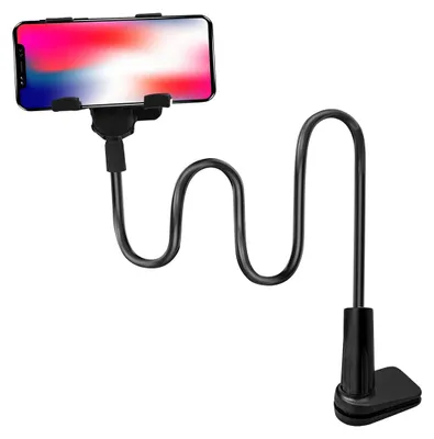 Produktbild von Schwanenhals-Handyhalterung 75 cm faltbar Ständer für Smartphones Tablets 360 Grad Drehung Schreibtischbefestigung Schwarz