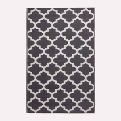 Produktbild von HOMESCAPES Outdoor Teppich wetterfest schwarz-weiß 180x270 cm, Gartenteppich Nola geometrisch gemustert, Balkonteppich wendbar