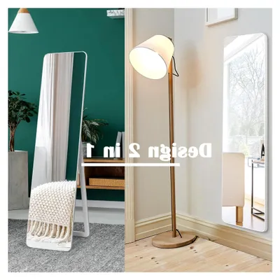 Produktbild von Stand- und Hängespiegel in Einem, Ganzkörperspiegel mit weißem Massivholzrahmen, 160 x 37 cm für Ankleidezimmer und Wohnzimmer
