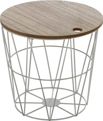 Produktbild von Spetebo Blumenhocker mit Aufbewahrungskorb, weiß, Holz/Metall, 21 cm Höhe, 22 cm Durchmesser