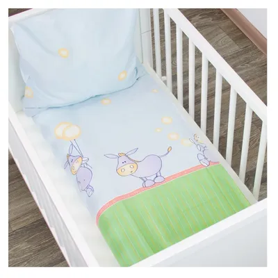 Produktbild von Alvi Baby-Bettwäsche-Set 80x80 & 35x40 – Blau/Grün „Esel“ | 100% Baumwolle, Weich & Hautfreundlich