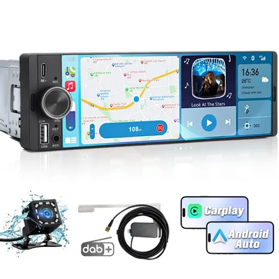 Image de Autoradio universel 1 DIN | CarPlay/Android Auto sans fil, DAB+ intégré, Bluetooth, caméra de recul,au volant
