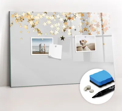 Produktbild von Magnetpinnwand Memoboard - Zubehörsatz - Schwarzer Marker + Schwamm + Magnete - 60 x 40 cm - Sterne