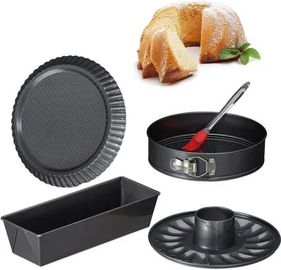 Produktbild von Backform Set 5-teilig - Springform, Kuchenform, Tortenboden, Stahl, Antrazit