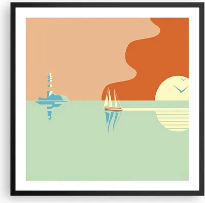 Produktbild von Gerahmtes Poster - Schwarzer Rahmen - Sonne Segelschiff Laterne - 60x60 cm - Wand Bild - Wanddeko - Wandbilder - Kunstposter - Wandposter - Bilderrahmen - Bilder - Kunstdruck - P2BAC60x60-4888