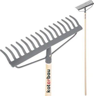Produktbild von Metall-Rechen mit 16 Zähnen und Holzstiel für Laub und Gras