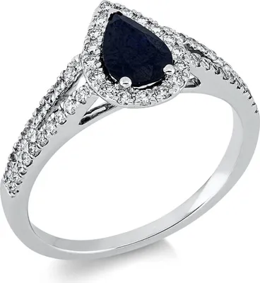 Produktbild von Ring Tropfen 750 Weißgold Saphir 0,82ct blau 57 Diamanten 0,34ct TW-SI B:10,4mm Innenumfang 54mm  Ø17.2mm