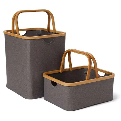 Immagine prodotto di Cestino portaoggetti con struttura in bambù Lumaland - Set da 2 - Grigio