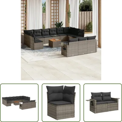 Produktbild von The Living Store 14-tlg. Garten-Sofagarnitur mit Kissen Grau Poly Rattan