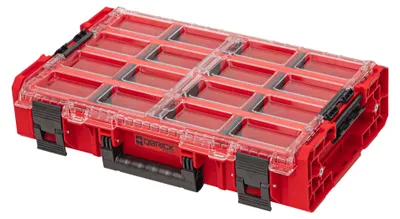 Image de Qbrick System ONE Organiser XL 2.0 Long Bin RED ULTRA HD Custom empilable 582 x 387 x 131 mm 13,5 l IP66 avec 4 inlays et 12 séparateurs