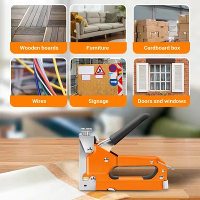 Produktbild von 3-in-1 Tacker- und Nagelpistole - Manuell - Für Holzarbeiten - Einstellbare Schlagkraft - Klammerentferner - Für Polsterarbeiten