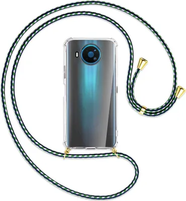 Produktbild von Handykette Backcover-Schutzhülle mit Band (Metall goldfarben) für Nokia 8.3 5G - grün/blau/weiß