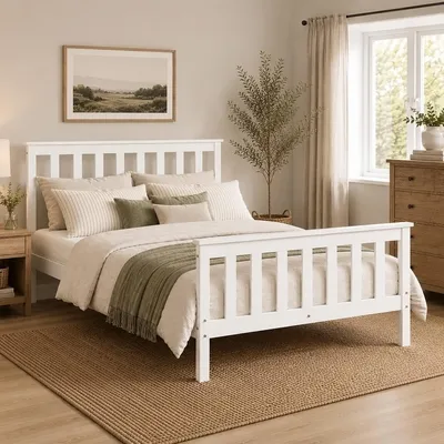 Produktbild von Homestyle4u Holzbett 140x200 cm Weiß Doppelbett mit Lattenrost Kiefer Massivholz