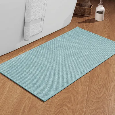 Image de Tapis de bain 43 x 81 cm, antidérapant avec dos en caoutchouc, lavable, bleu