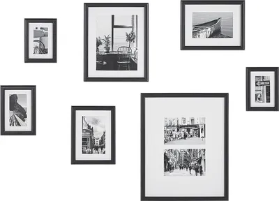 Produktbild von BELIANI Fotos 7er Set mit Schwarzen Rahmen MDF Acrylglas städtisches Motiv Wandbild Bilderrahmen Collage Minimalistisch Wohnzimmer Wanddekoration