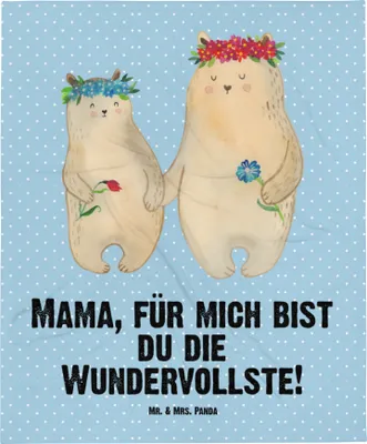 Produktbild von Mr. & Mrs. Panda Plaid Bären mit Blumenkranz - Blau Pastell - Geschenk, Mami, Muttertag, Fleecedecke, Babydecke, Schmusedecke, Erstlingsdecke, Schlummerdecke, Bär, Mama