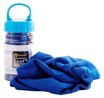Produktbild von Cool Down Tuch Handtuch Kühltuch gegen Schweiß Sporthandtuch Fitnesshandtuch 2 Tücher und Flasche BLAU