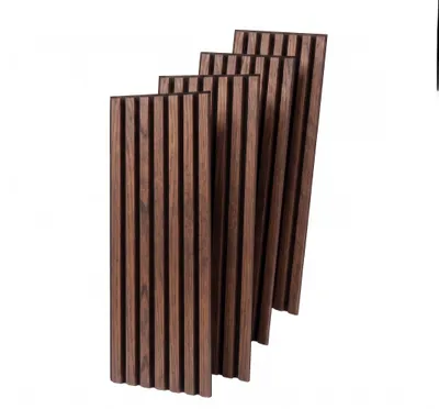 Produktbild von MEBANO. 4er-Set Akustikpaneele Holz 30x132 cm Walnuss 3D Wandpaneele aus Holzfunier und Filz Wandverkleidung Innen Paneele Wand