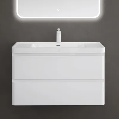 Image de doporro Meuble de Salle de Bain Suspendu Blanc 90x48x55cm Ensemble de 2 Pièces Meuble avec Lavabo Design Lucca