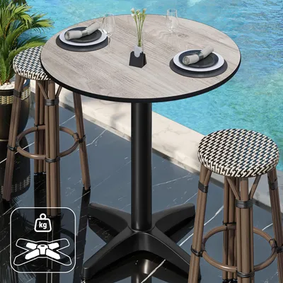 Produktbild von CPBL | HPL Compact Bistro Stehtisch | Ø 70 x 110 cm | + Zusatzgewicht | Eiche Weiß / Schwarz | Bistrotisch Gastro Steh Tisch