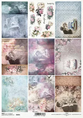 Immagine prodotto di ITD Carta di riso per decoupage R2031 Sfondi rosa pallido, blu, viola, beige